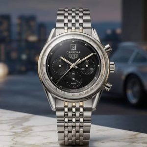 TAG Heuer Carrera Watch With A Black Dial And Silver-Tone Bracelet